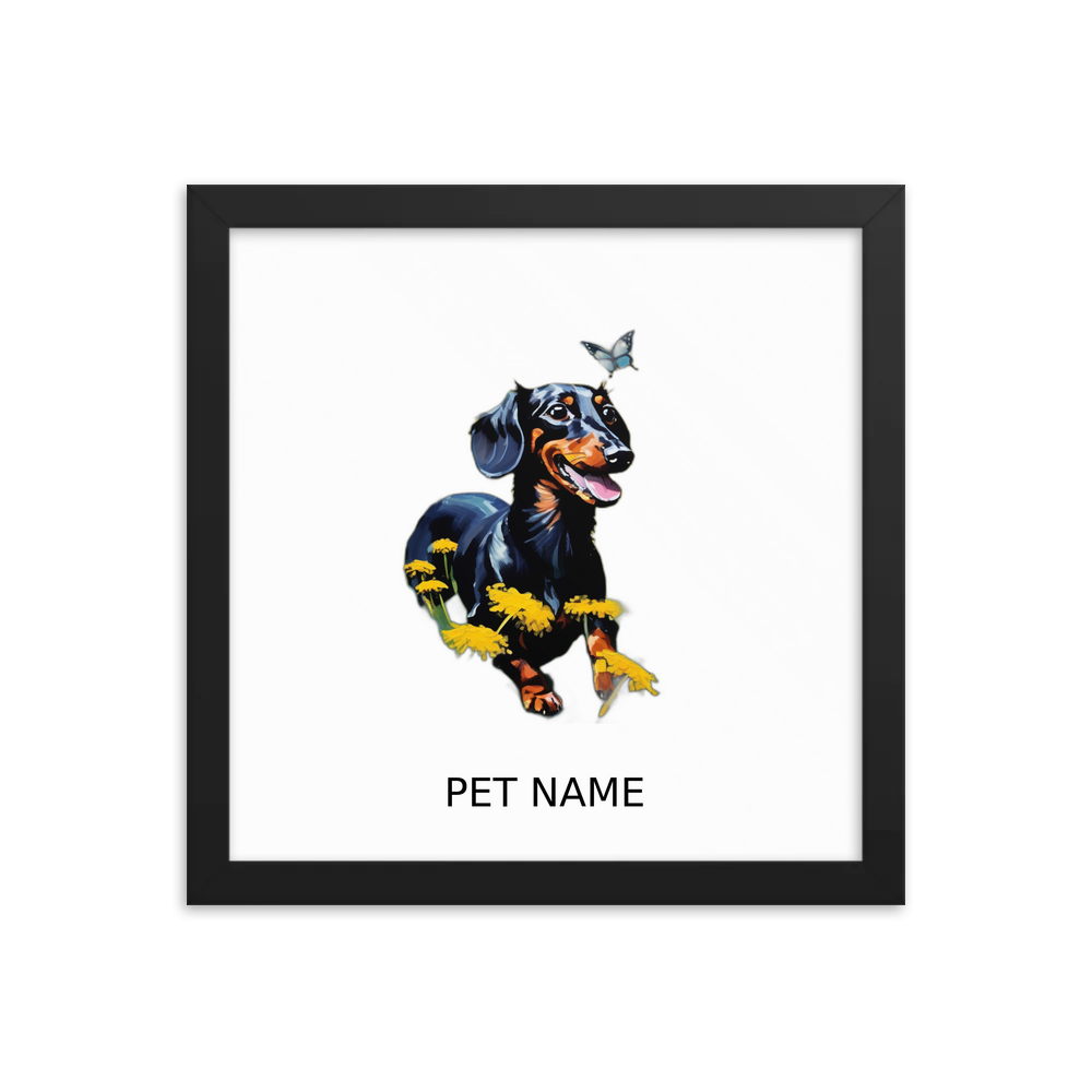 PugMug Custom Black Dachshund Framed Print with Your Pet’s Name
