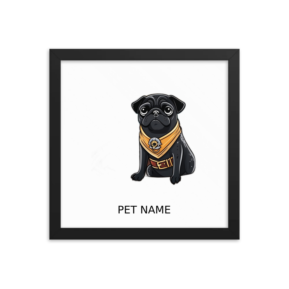 PugMug Custom Black Pug Framed Print with Your Pet’s Name
