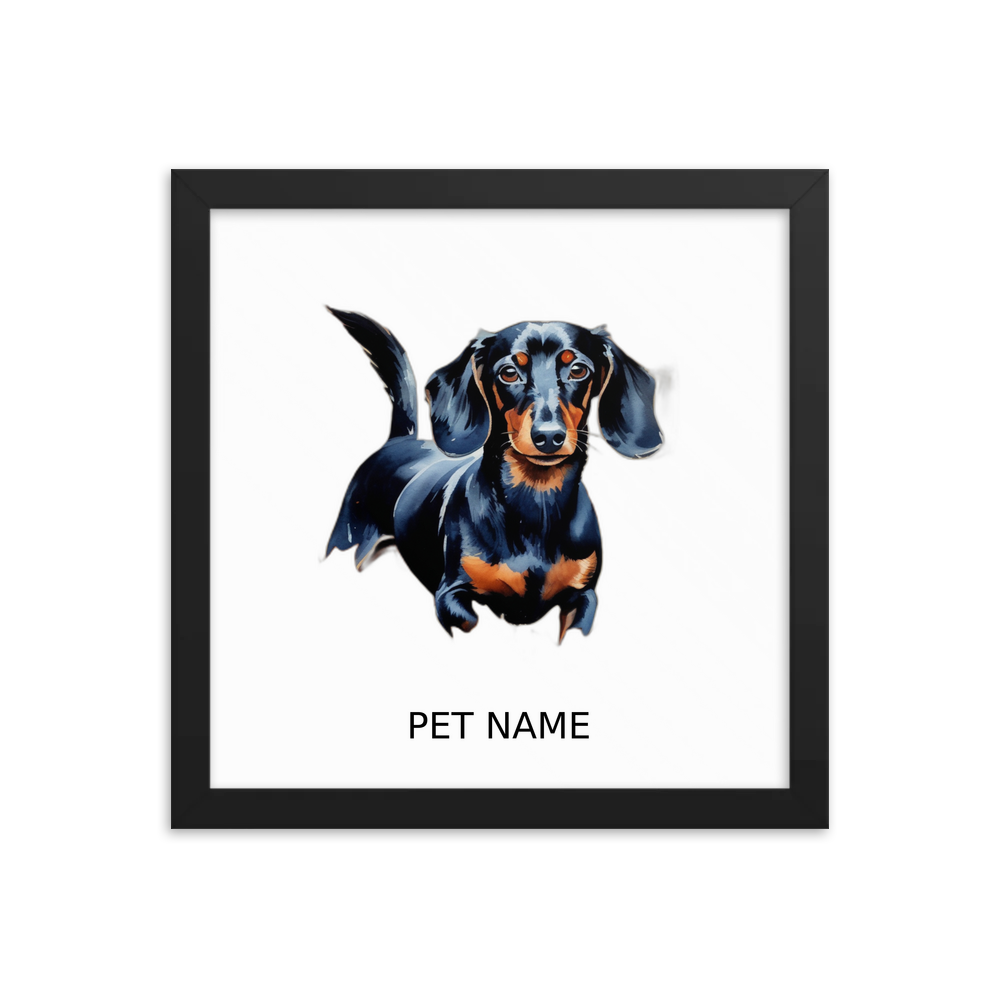 PugMug Custom Black Dachshund Framed Print with Your Pet’s Name