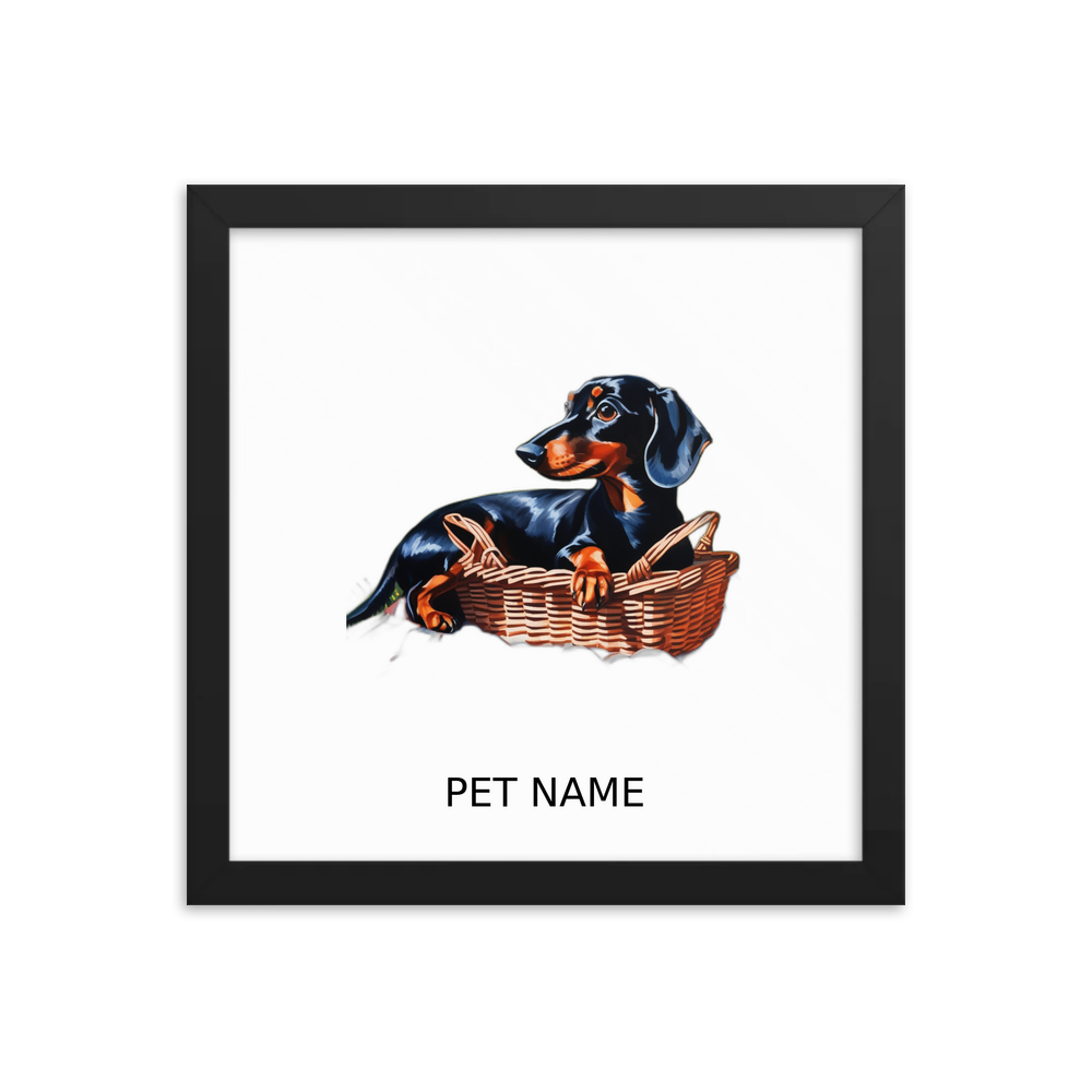 PugMug Custom Black Dachshund Framed Print with Your Pet’s Name
