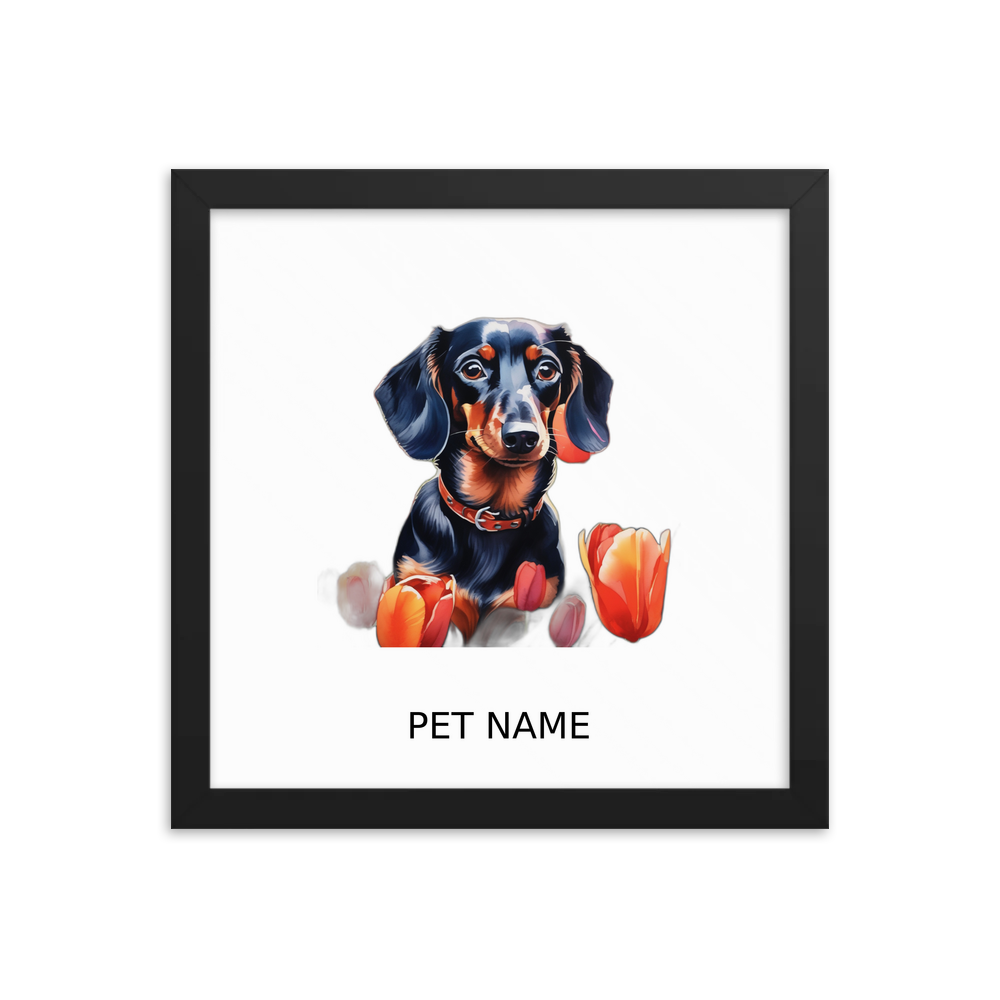 PugMug Custom Black Dachshund Framed Print with Your Pet’s Name