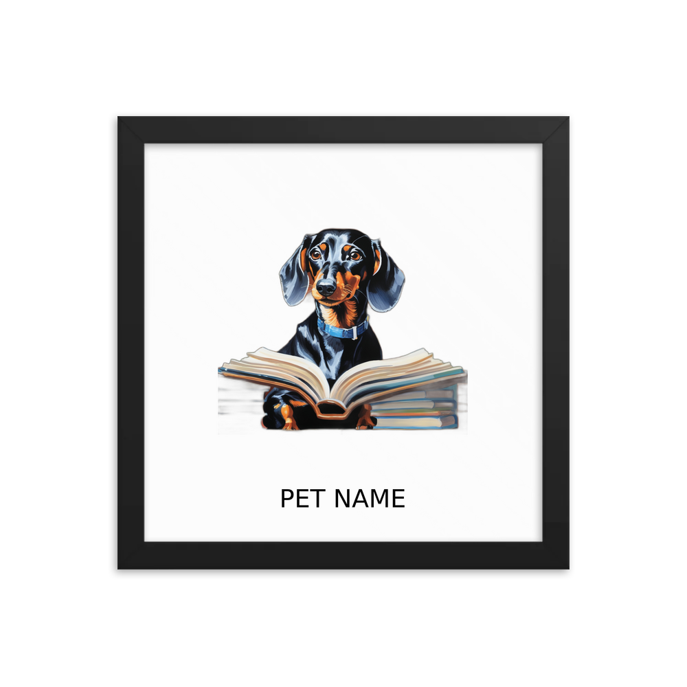 PugMug Custom Black Dachshund Framed Print with Your Pet’s Name