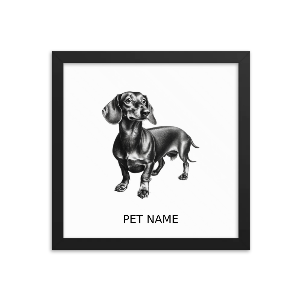 PugMug Custom Black Dachshund Framed Print with Your Pet’s Name