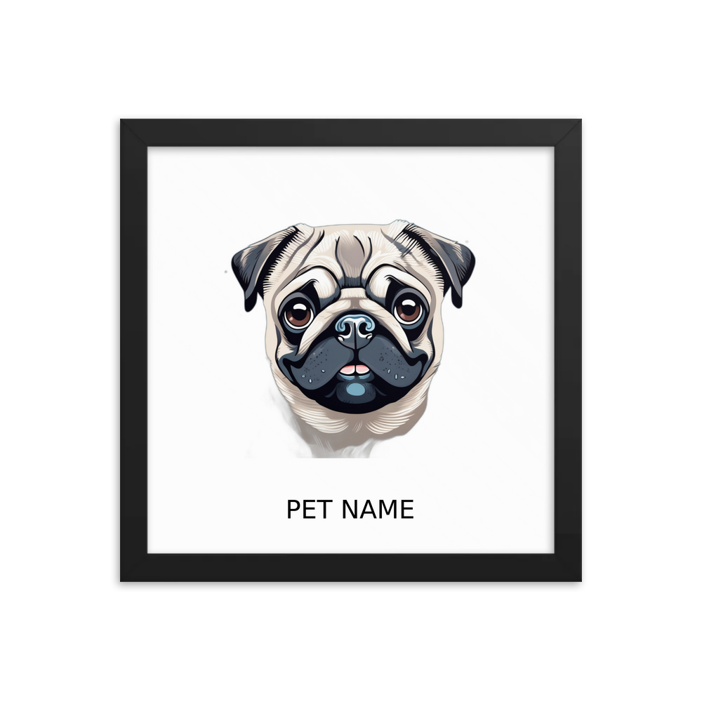 PugMug Custom Pug Framed Print with Your Pet’s Name