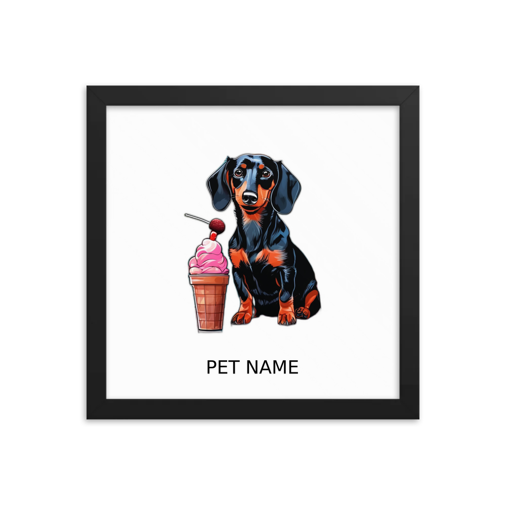 PugMug Custom Black Dachshund Framed Print with Your Pet’s Name