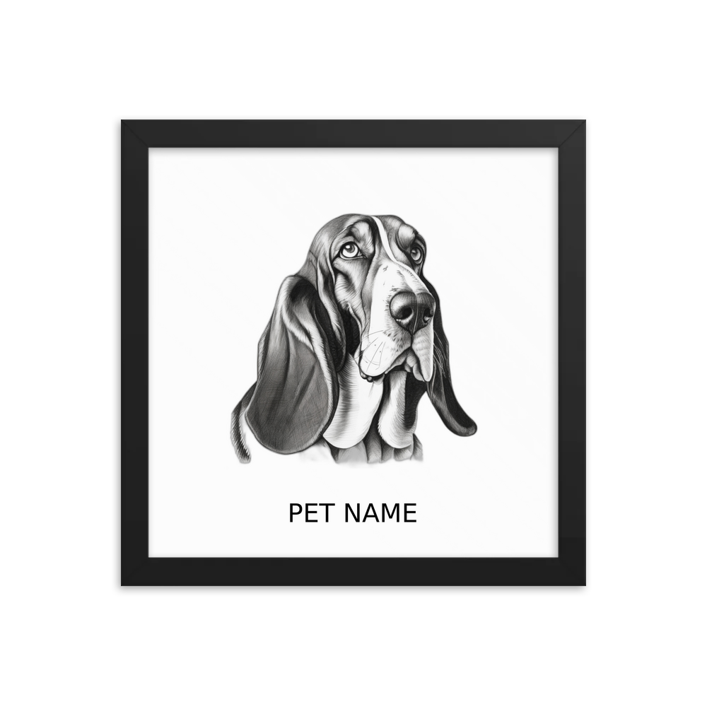 PugMug Custom Basset Hound Framed Print with Your Pet’s Name