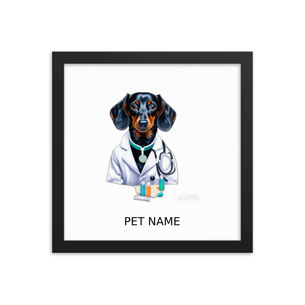 PugMug Custom Black Dachshund Framed Print with Your Pet’s Name