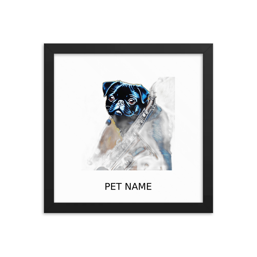 PugMug Custom Black Pug Framed Print with Your Pet’s Name