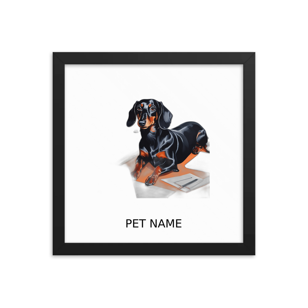PugMug Custom Black Dachshund Framed Print with Your Pet’s Name