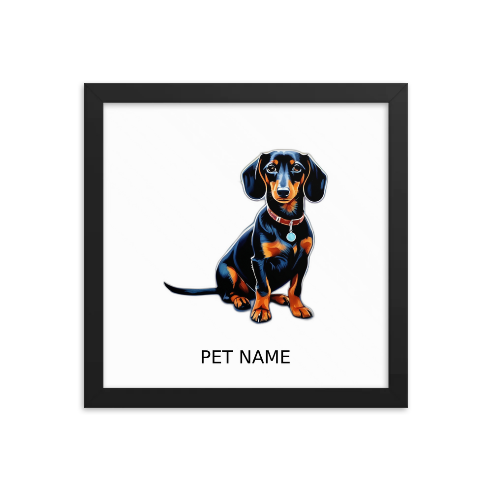 PugMug Custom Black Dachshund Framed Print with Your Pet’s Name