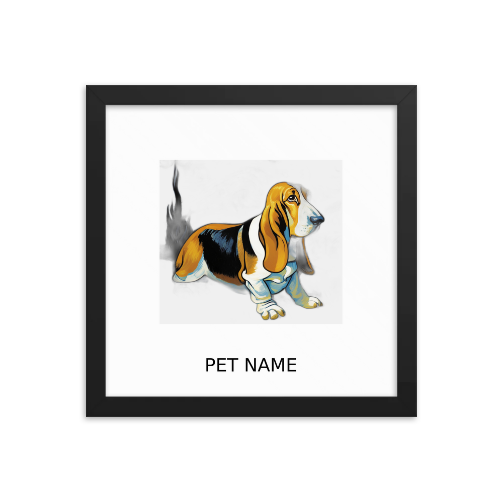 PugMug Custom Basset Hound Framed Print with Your Pet’s Name
