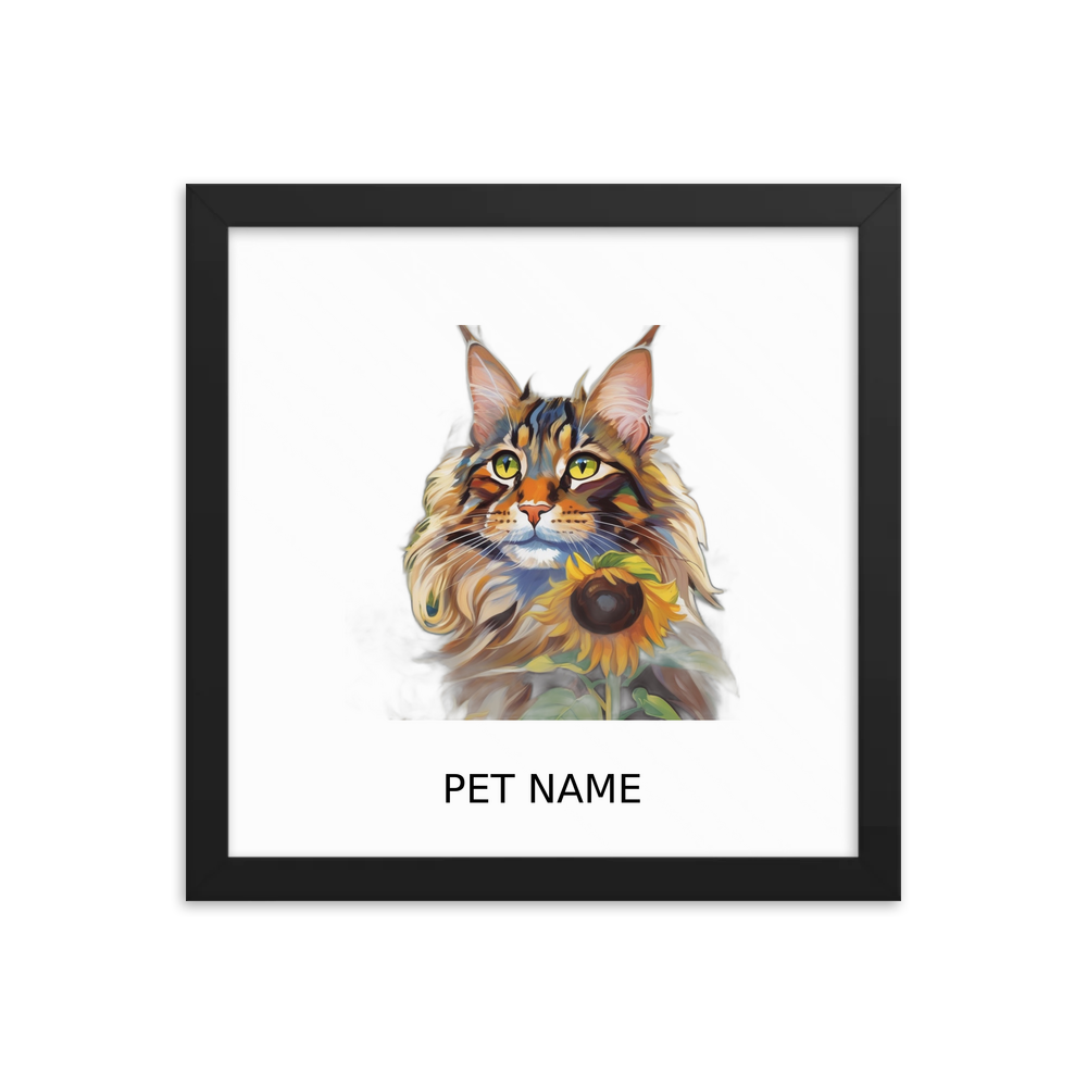 PugMug Custom Tabby Maine Coon Cat Framed Print with Your Pet’s Name