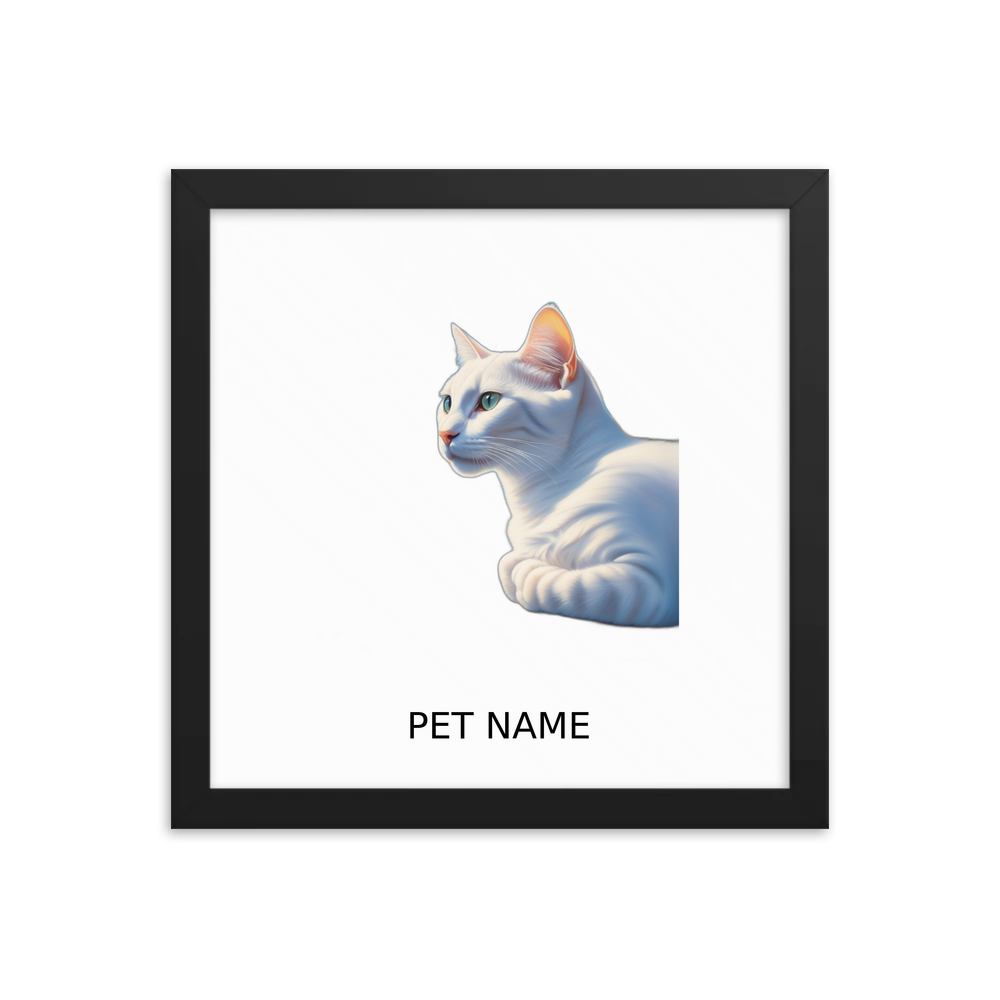 PugMug Custom White Exotic Cat Framed Print with Your Pet’s Name