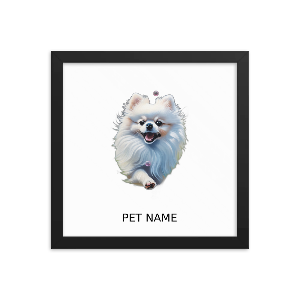 PugMug Custom White Pomeranian Framed Print with Your Pet’s Name