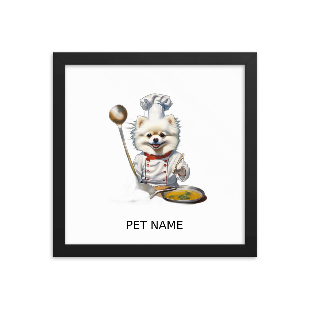 PugMug Custom White Pomeranian Framed Print with Your Pet’s Name