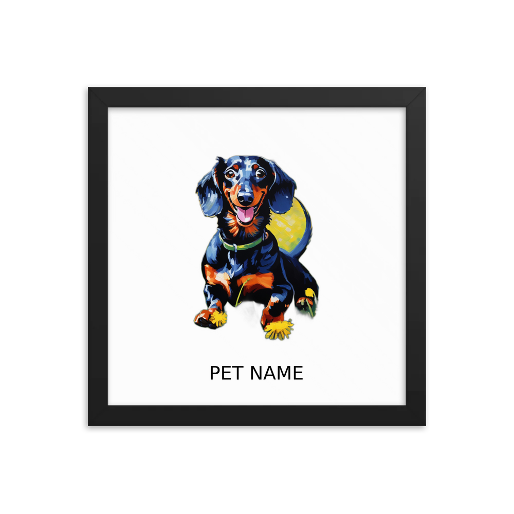 PugMug Custom Black Dachshund Framed Print with Your Pet’s Name