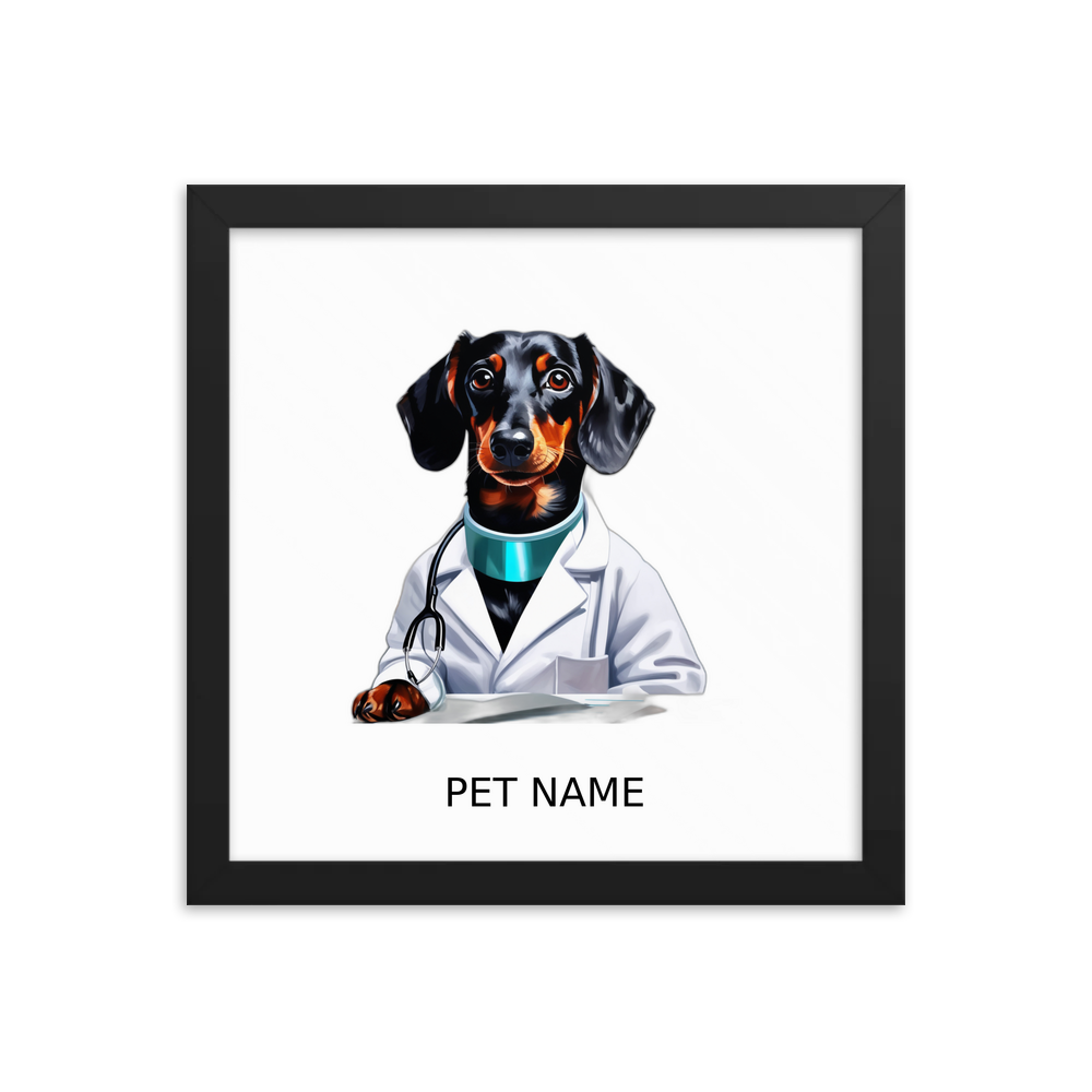 PugMug Custom Black Dachshund Framed Print with Your Pet’s Name