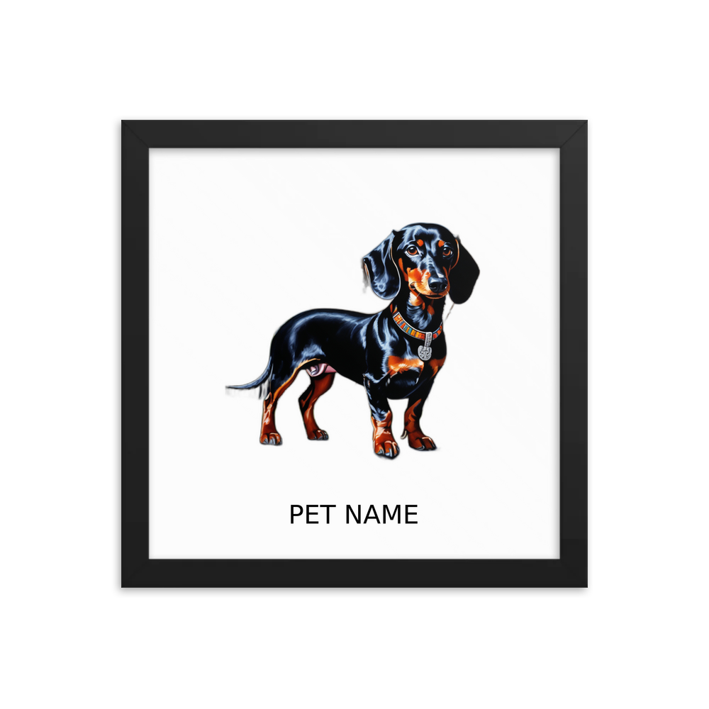 PugMug Custom Black Dachshund Framed Print with Your Pet’s Name