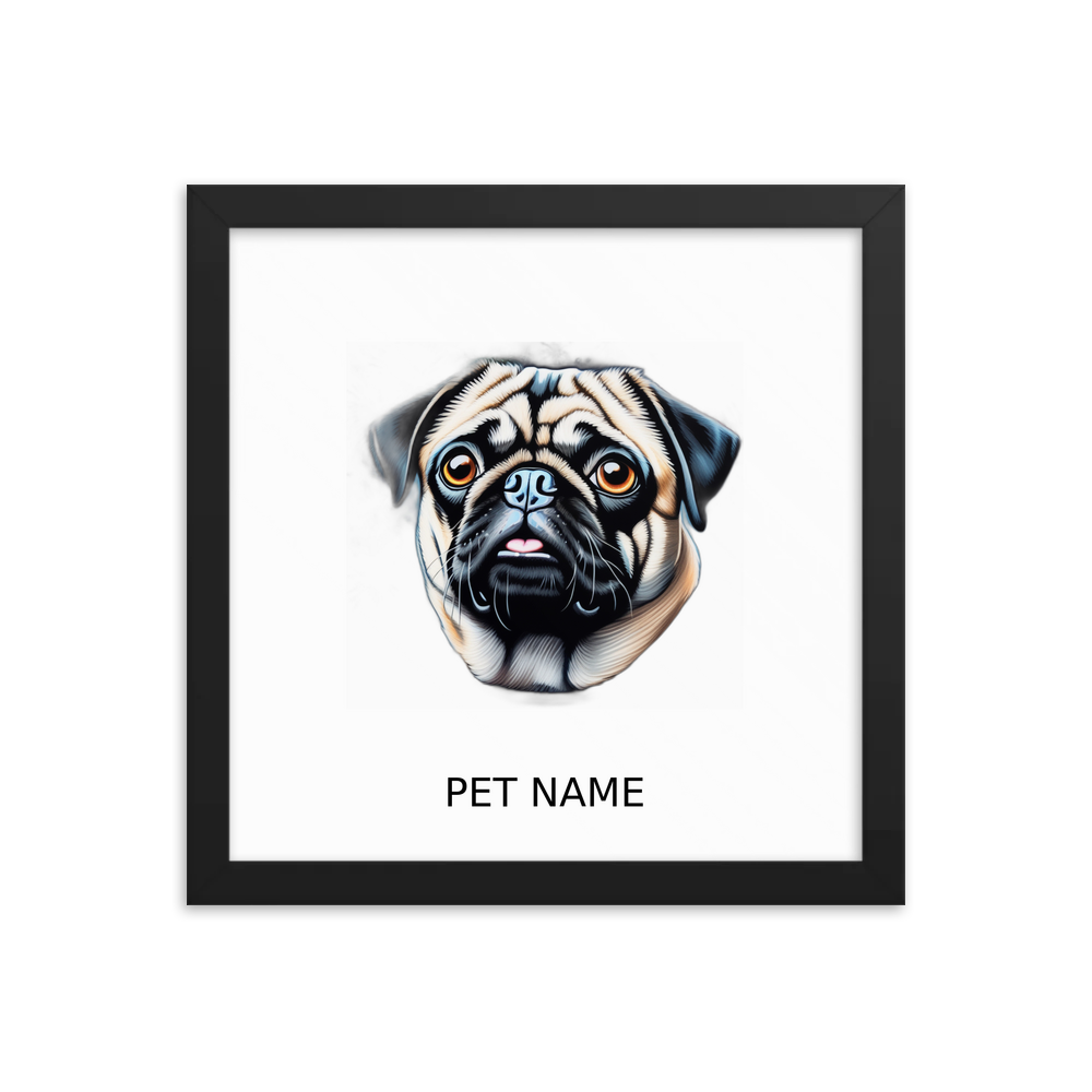 PugMug Custom Pug Framed Print with Your Pet’s Name