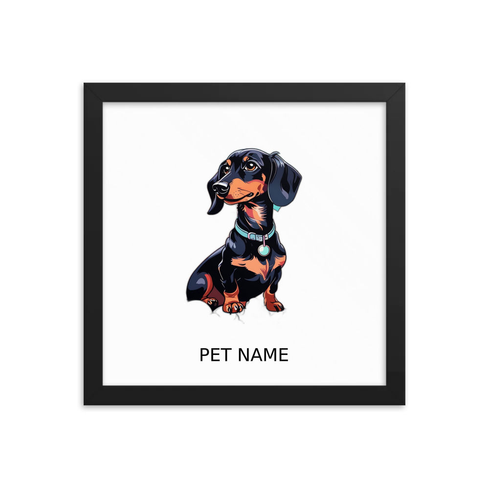 PugMug Custom Black Dachshund Framed Print with Your Pet’s Name