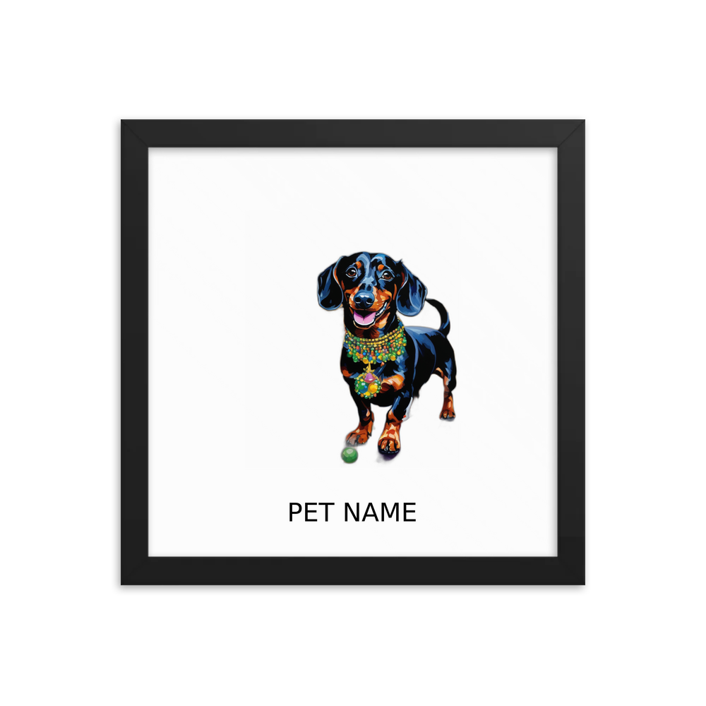 PugMug Custom Black Dachshund Framed Print with Your Pet’s Name