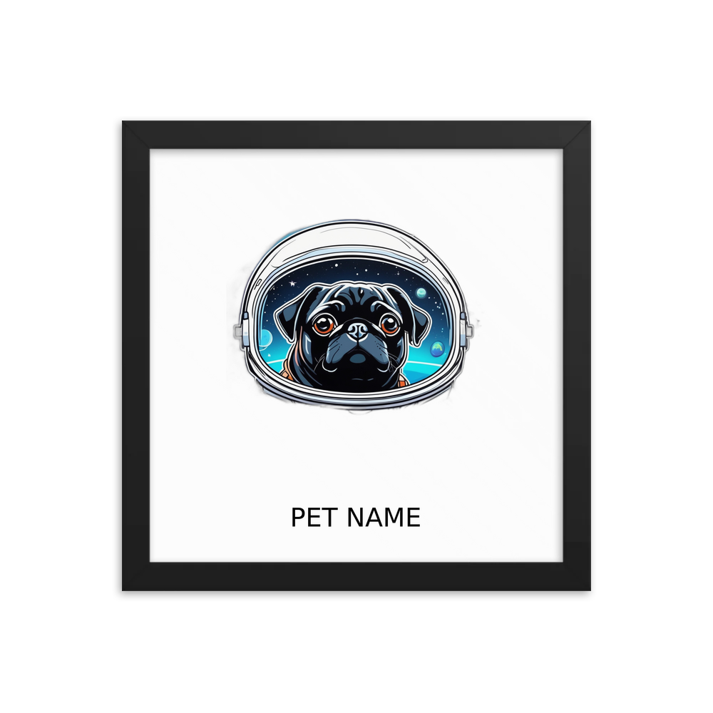 PugMug Custom Black Pug Framed Print with Your Pet’s Name