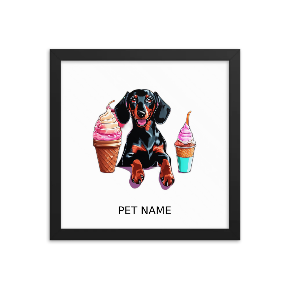 PugMug Custom Black Dachshund Framed Print with Your Pet’s Name
