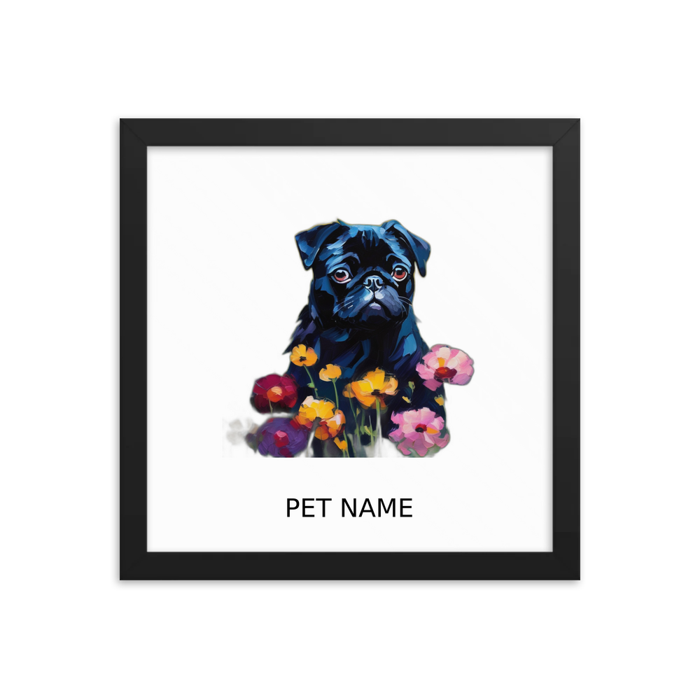 PugMug Custom Black Pug Framed Print with Your Pet’s Name