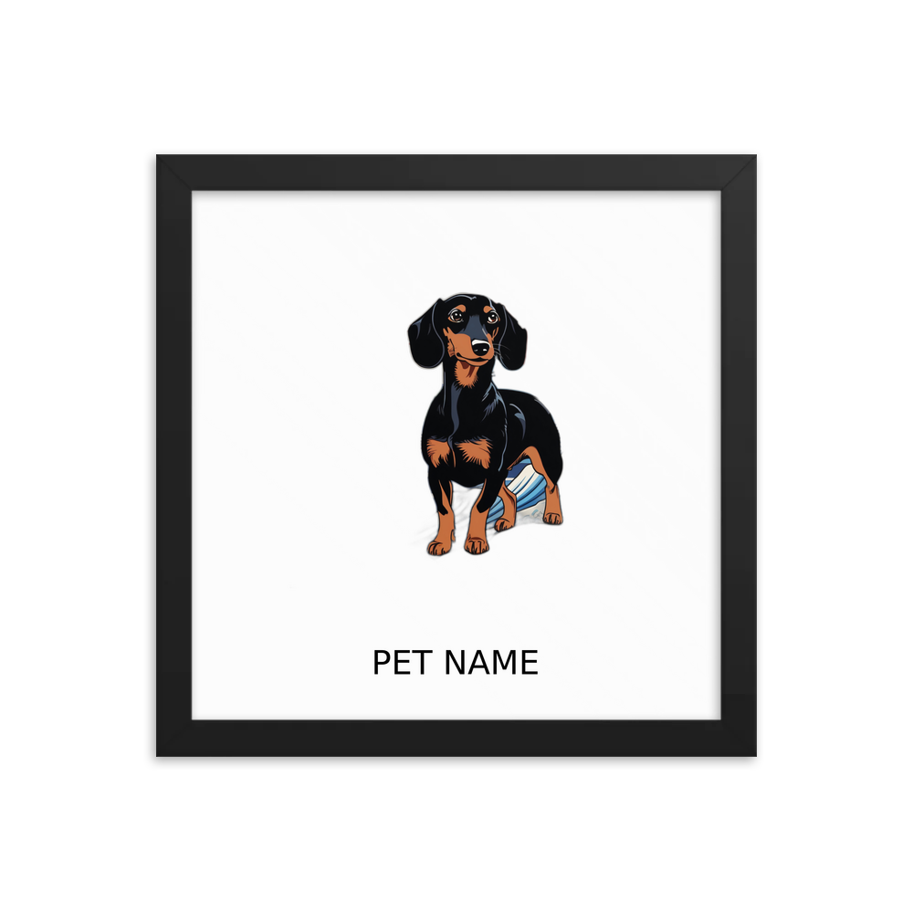 PugMug Custom Black Dachshund Framed Print with Your Pet’s Name