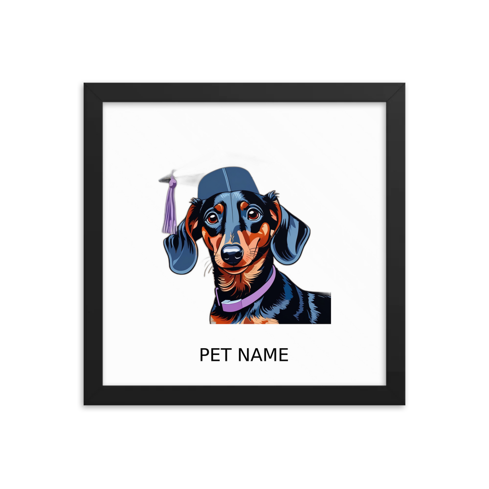 PugMug Custom Black Dachshund Framed Print with Your Pet’s Name