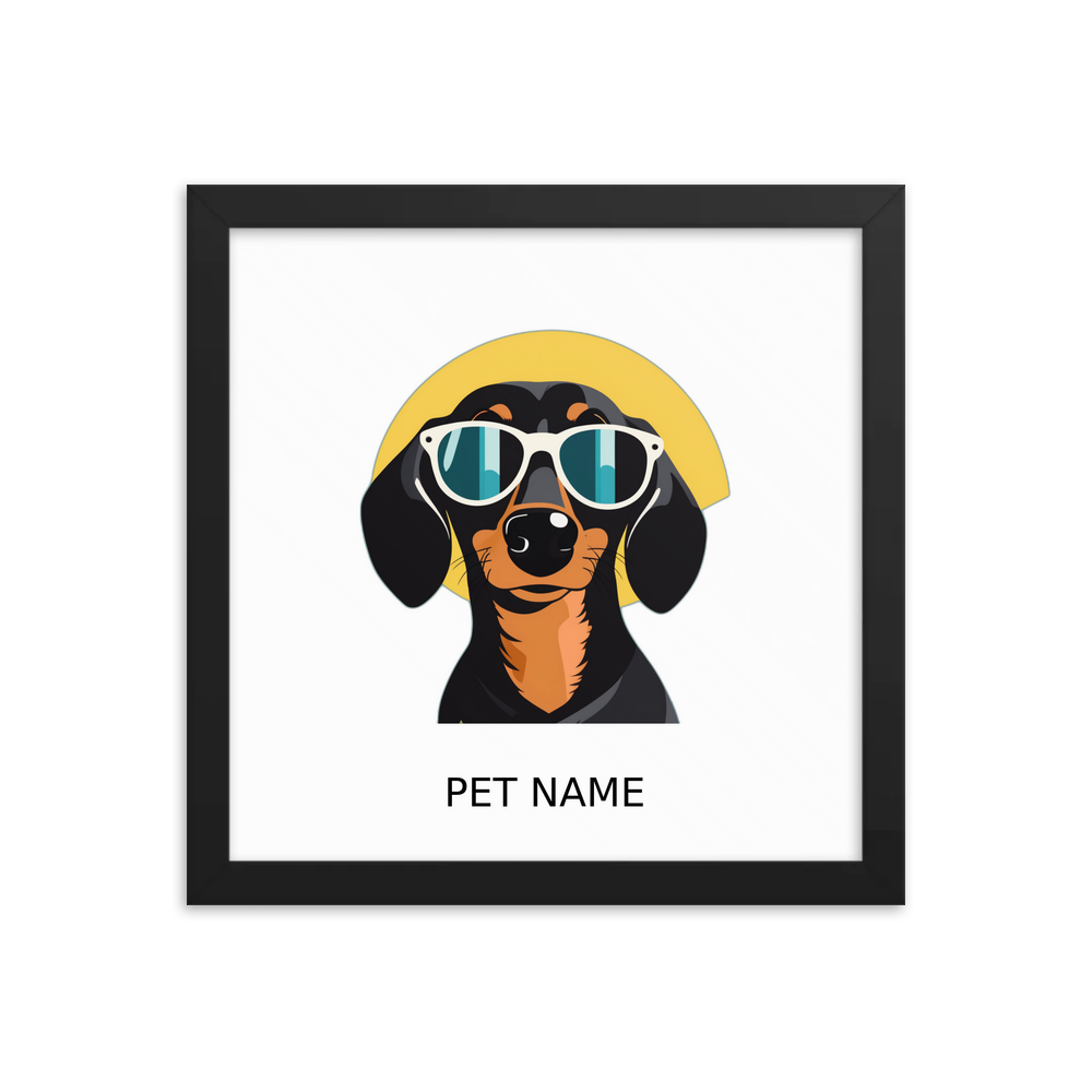 PugMug Custom Black Dachshund Framed Print with Your Pet’s Name