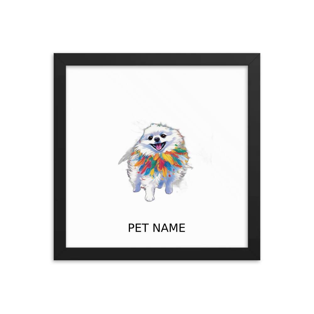 PugMug Custom White Pomeranian Framed Print with Your Pet’s Name