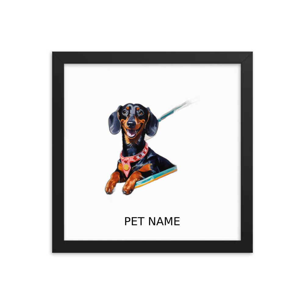PugMug Custom Black Dachshund Framed Print with Your Pet’s Name