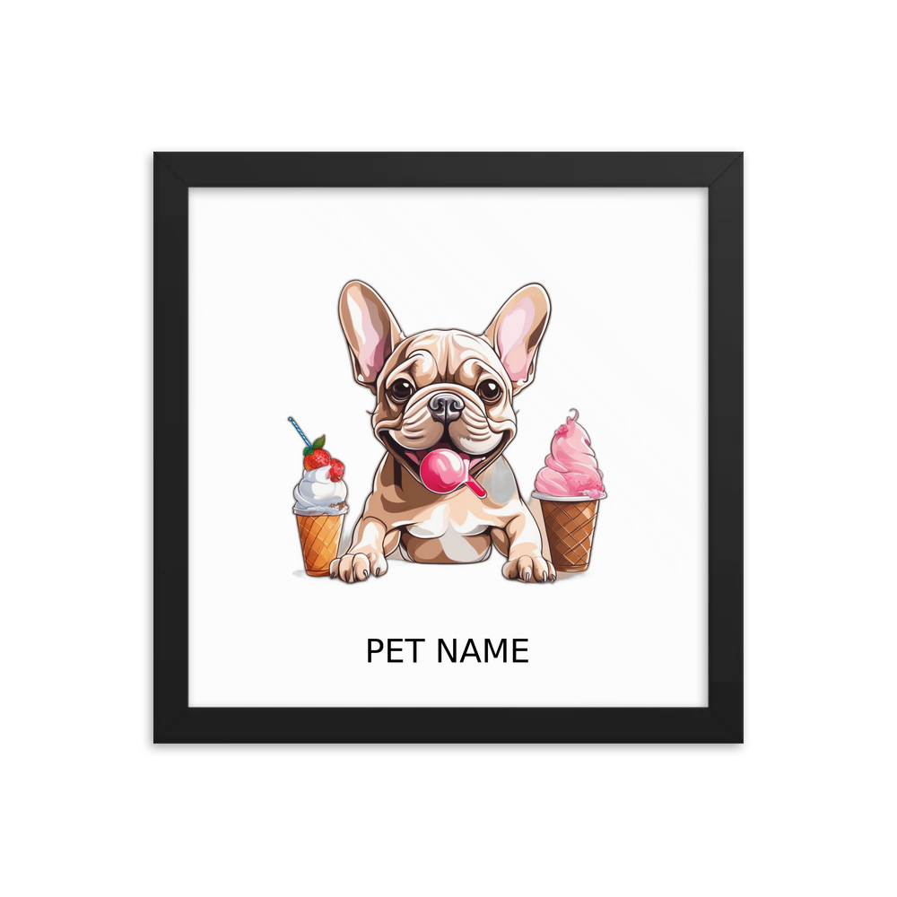 PugMug Custom Tan French Bulldog Framed Print with Your Pet’s Name