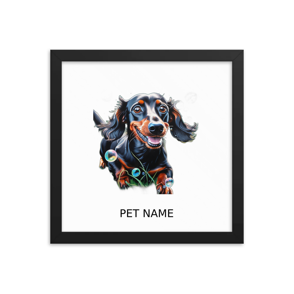 PugMug Custom Black Dachshund Framed Print with Your Pet’s Name