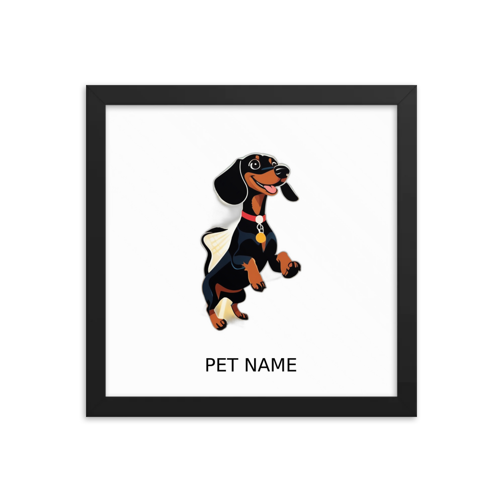 PugMug Custom Black Dachshund Framed Print with Your Pet’s Name