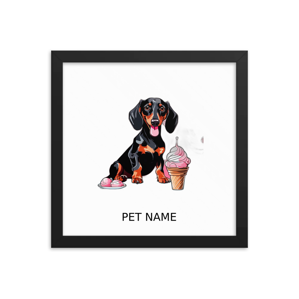PugMug Custom Black Dachshund Framed Print with Your Pet’s Name