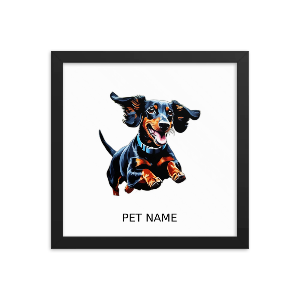 PugMug Custom Black Dachshund Framed Print with Your Pet’s Name