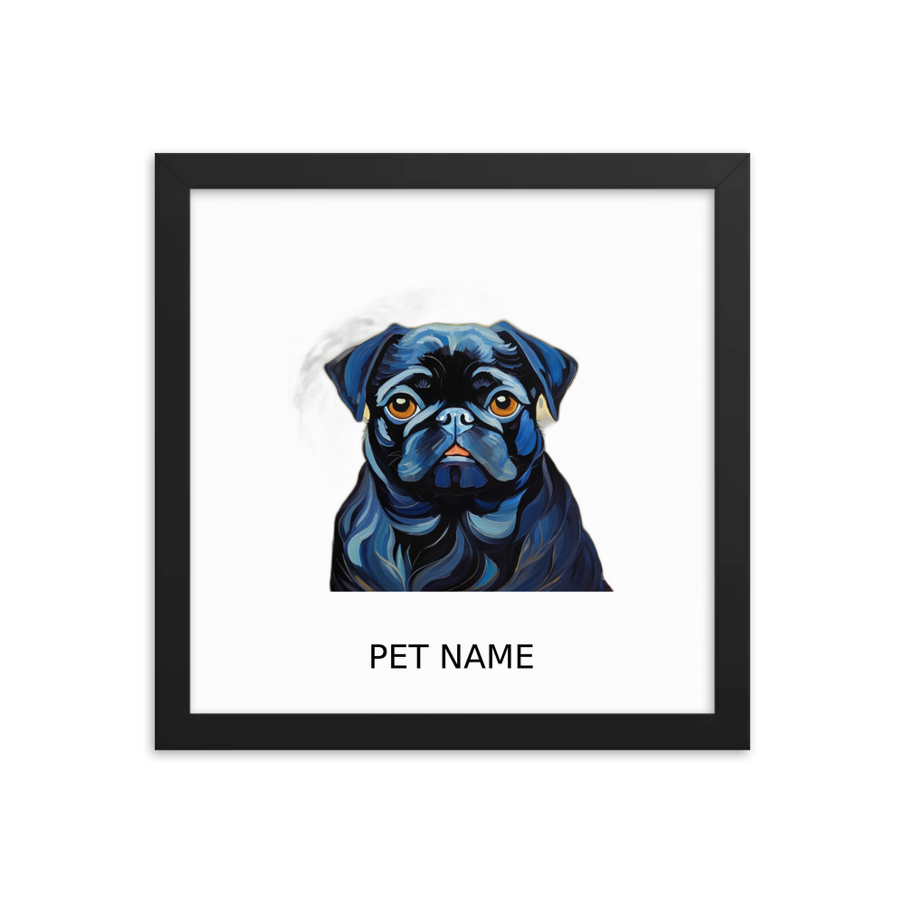 PugMug Custom Black Pug Framed Print with Your Pet’s Name