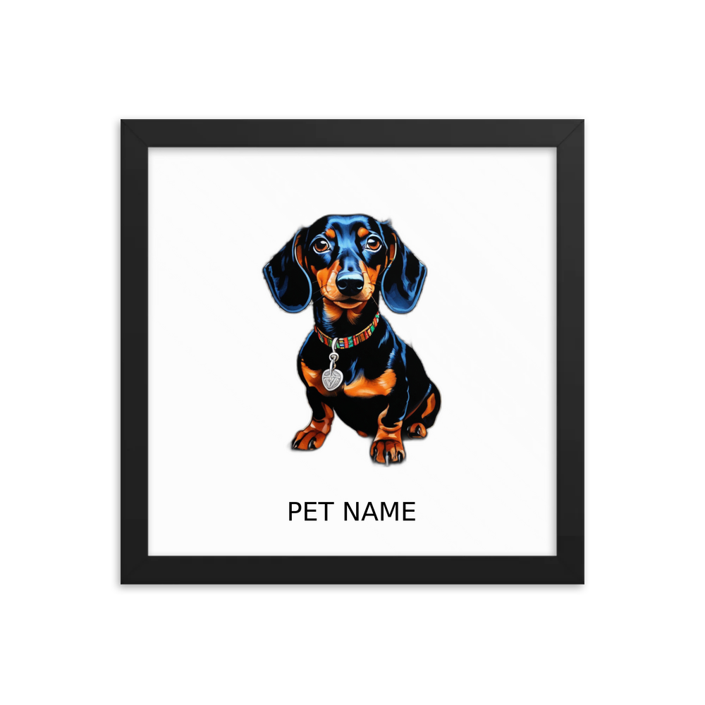 PugMug Custom Black Dachshund Framed Print with Your Pet’s Name