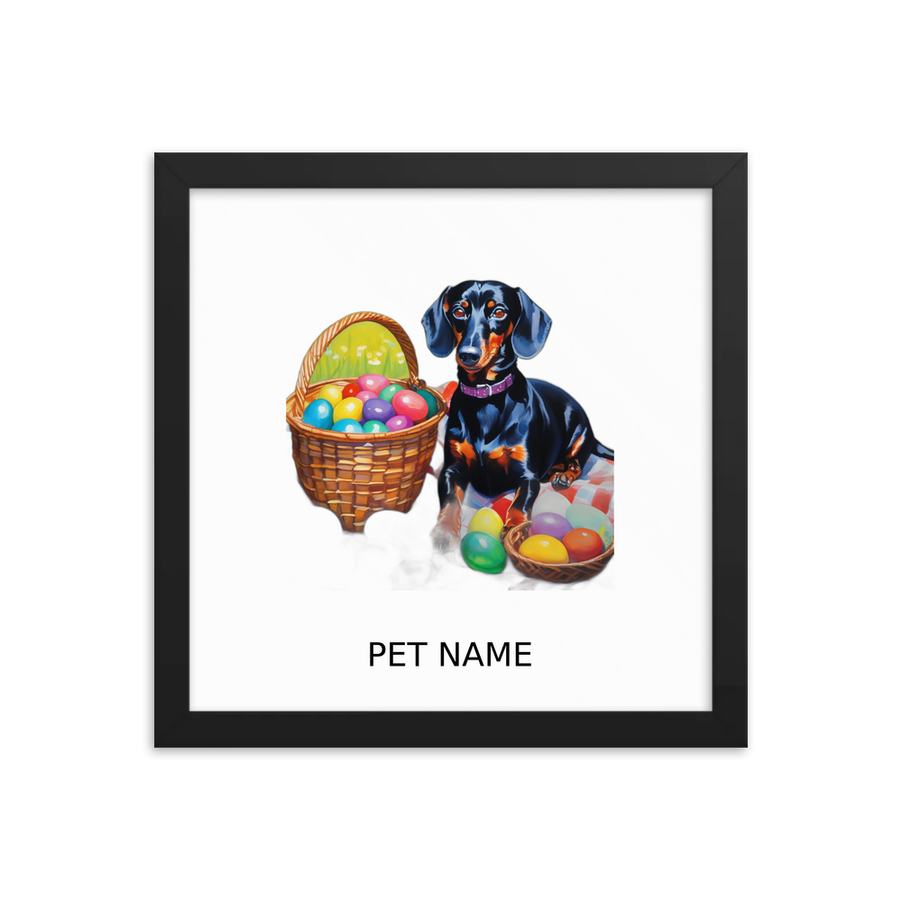 PugMug Custom Black Dachshund Framed Print with Your Pet’s Name