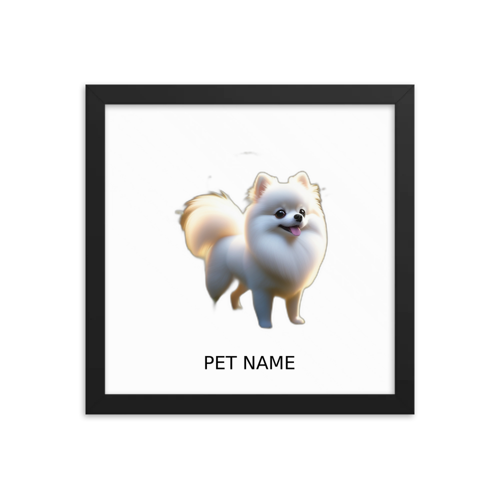 PugMug Custom White Pomeranian Framed Print with Your Pet’s Name