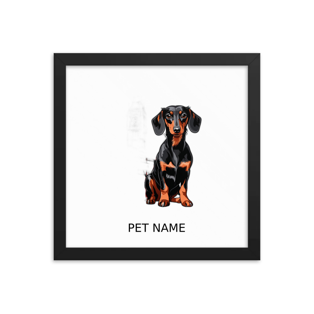 PugMug Custom Black Dachshund Framed Print with Your Pet’s Name