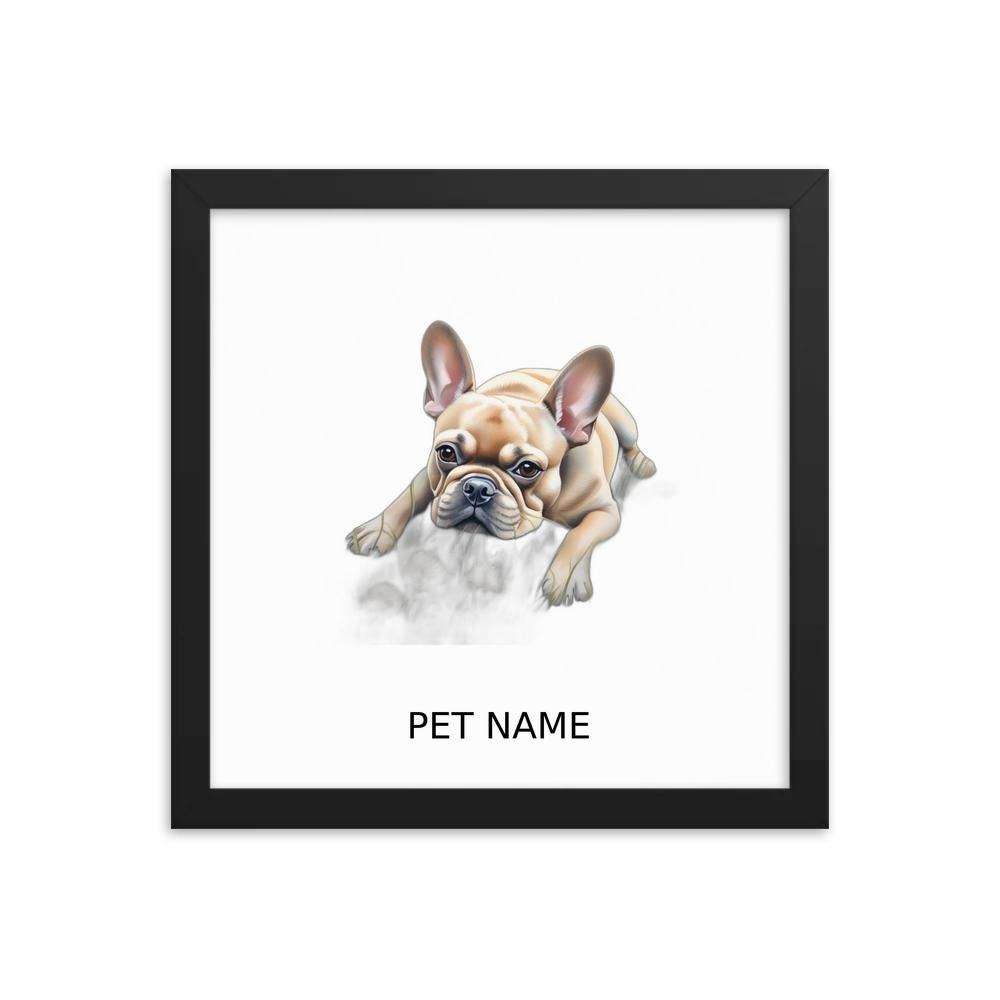 PugMug Custom Tan French Bulldog Framed Print with Your Pet’s Name