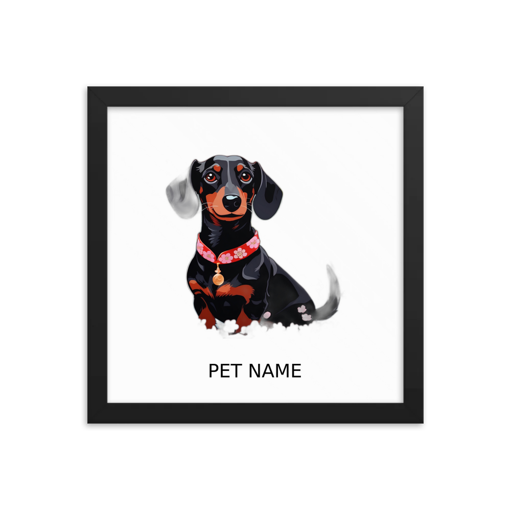PugMug Custom Black Dachshund Framed Print with Your Pet’s Name