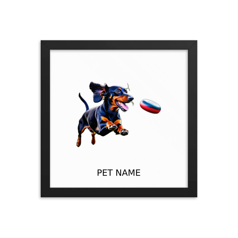 PugMug Custom Black Dachshund Framed Print with Your Pet’s Name