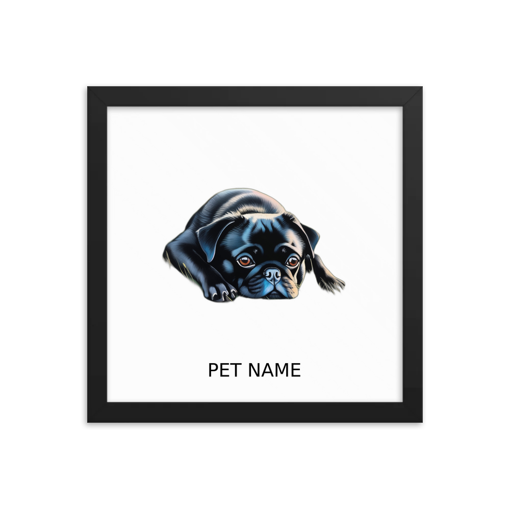 PugMug Custom Black Pug Framed Print with Your Pet’s Name