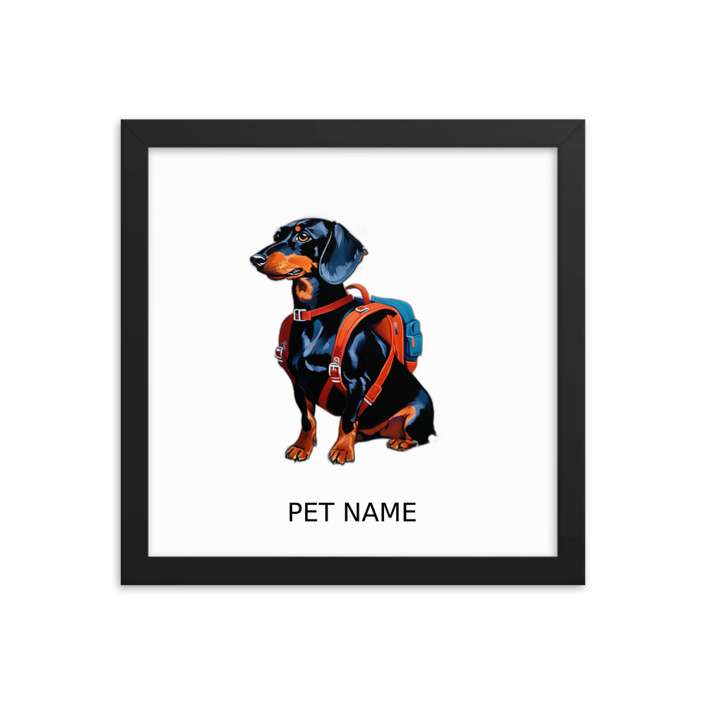 PugMug Custom Black Dachshund Framed Print with Your Pet’s Name