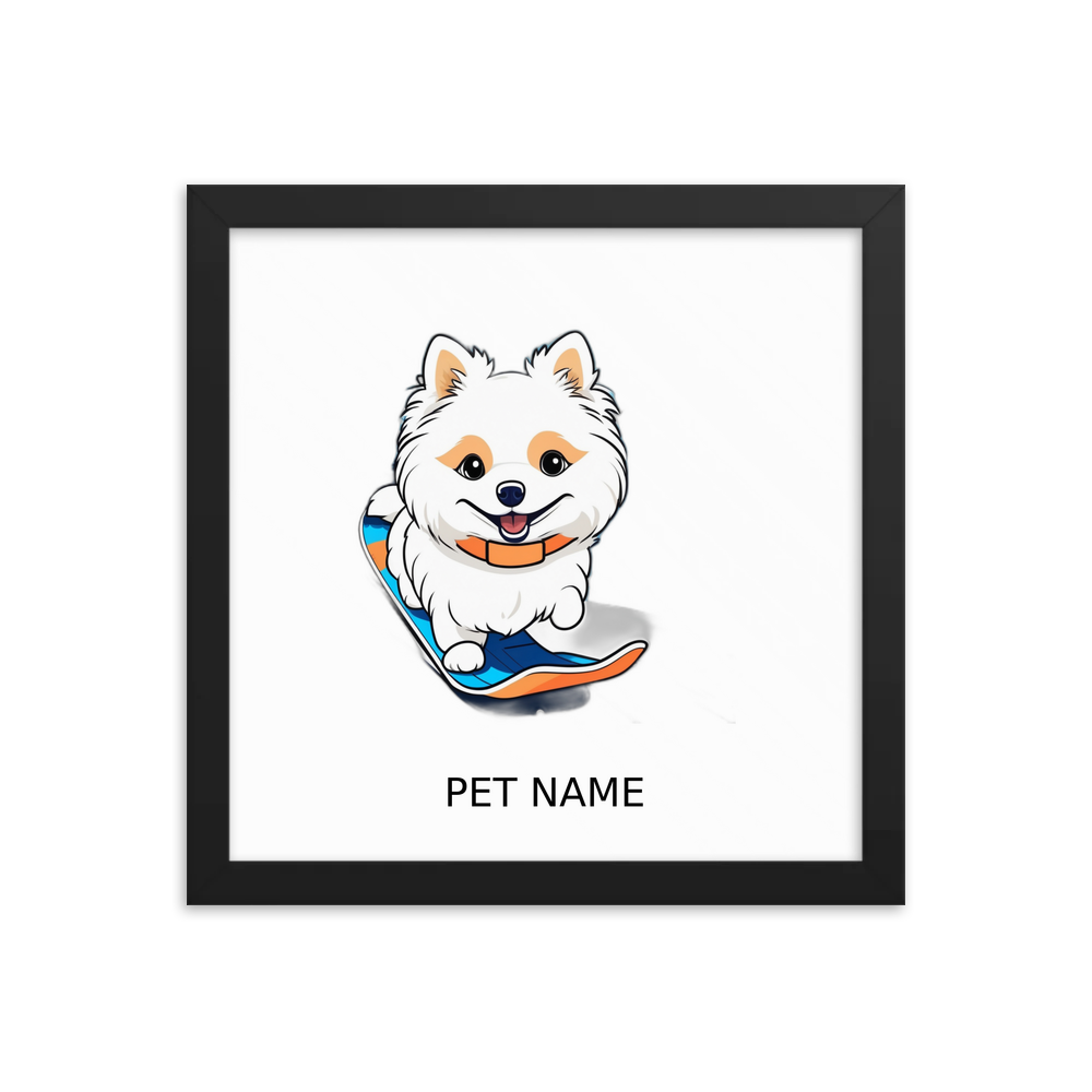 PugMug Custom White Pomeranian Framed Print with Your Pet’s Name