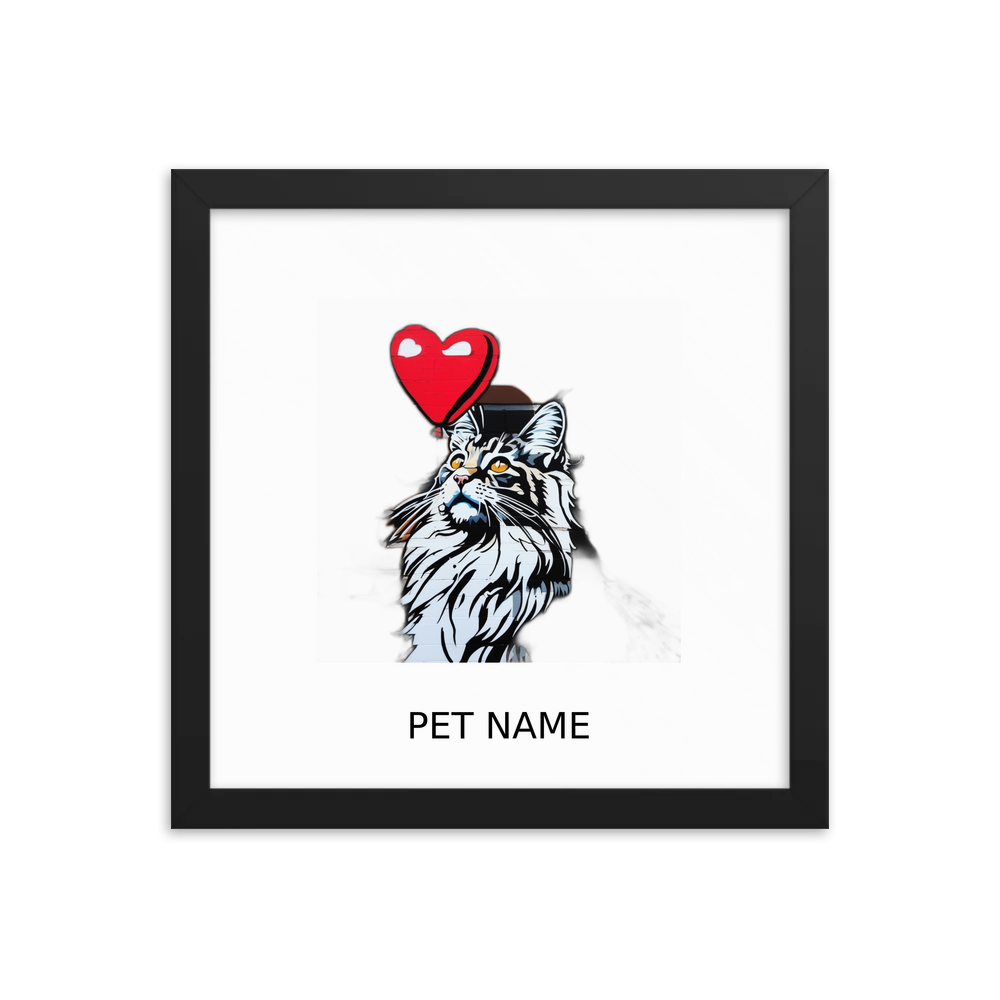 PugMug Custom Tabby Maine Coon Cat Framed Print with Your Pet’s Name